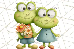 Cute Frog Couple Clipart, Baby Frogs Romantic Png Product Image 5