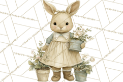 Vintage Spring Bunny Clipart, Whimsical Bunny Gardening Product Image 5