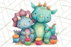 Dinosaur Birthday Clipart PNG, Watercolor Dino Birthday Product Image 2