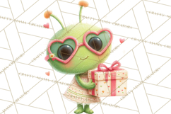 Green Alien Valentine Clipart PNG, Cute Alien Valentines Product Image 4
