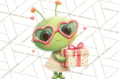 Green Alien Valentine Clipart PNG, Cute Alien Valentines Product Image 4