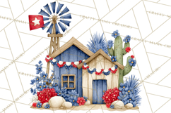 Patriotic Western Clipart, Whimsical Red White Blue Desert Product Image 4