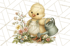 Vintage Spring Chicks Clipart, Cute Baby Chick Gardening Product Image 4