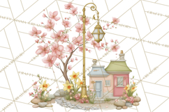 Watercolor Spring Town Clipart, Whimsical Pastel Village Product Image 3