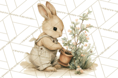 Vintage Spring Bunny Clipart, Whimsical Bunny Gardening Product Image 3