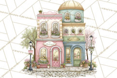 Watercolor Spring Town Clipart, Whimsical Pastel Village Product Image 4