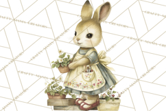 Vintage Spring Bunny Clipart, Whimsical Bunny Gardening Product Image 4