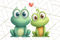 Cute Frog Couple Clipart, Baby Frogs Romantic Png Product Image 3