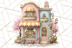 Watercolor Spring Town Clipart, Whimsical Pastel Village Product Image 5
