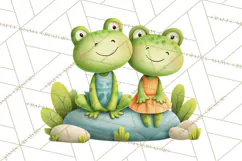 Cute Frog Couple Clipart, Baby Frogs Romantic Png Product Image 3