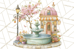 Watercolor Spring Town Clipart, Whimsical Pastel Village Product Image 3