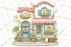 Watercolor Spring Town Clipart, Whimsical Pastel Village Product Image 4