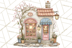 Watercolor Spring Town Clipart, Whimsical Pastel Village Product Image 5