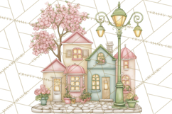 Watercolor Spring Town Clipart, Whimsical Pastel Village Product Image 2