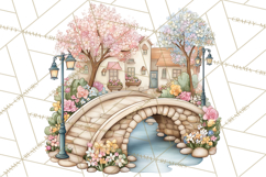 Watercolor Spring Town Clipart, Whimsical Pastel Village Product Image 3