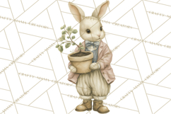 Vintage Spring Bunny Clipart, Whimsical Bunny Gardening Product Image 4