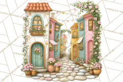Watercolor Spring Town Clipart, Whimsical Pastel Village Product Image 2