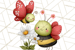Happy Bug Friends Clipart, Ladybugs, Bees, Butterflies Png Product Image 2