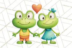 Cute Frog Couple Clipart, Baby Frogs Romantic Png Product Image 4