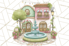Watercolor Spring Town Clipart, Whimsical Pastel Village Product Image 5