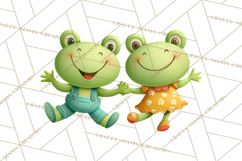 Cute Frog Couple Clipart, Baby Frogs Romantic Png Product Image 2