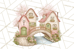 Watercolor Spring Town Clipart, Whimsical Pastel Village Product Image 3