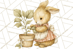 Vintage Spring Bunny Clipart, Whimsical Bunny Gardening Product Image 3