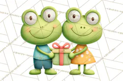 Cute Frog Couple Clipart, Baby Frogs Romantic Png Product Image 3