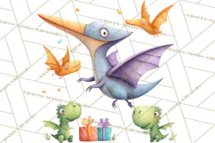 Dinosaur Birthday Clipart PNG, Watercolor Dino Birthday Product Image 4
