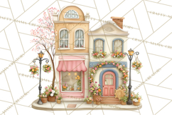 Watercolor Spring Town Clipart, Whimsical Pastel Village Product Image 4
