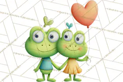 Cute Frog Couple Clipart, Baby Frogs Romantic Png Product Image 5