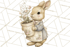 Vintage Spring Bunny Clipart, Whimsical Bunny Gardening Product Image 5