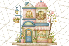 Watercolor Spring Town Clipart, Whimsical Pastel Village Product Image 5