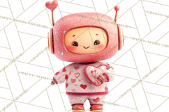 Valentine Robot Clipart PNG, Cute Valentine Robots, Kids Product Image 2