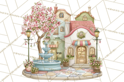 Watercolor Spring Town Clipart, Whimsical Pastel Village Product Image 2