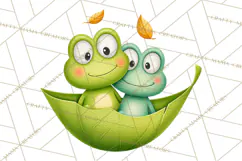Cute Frog Couple Clipart, Baby Frogs Romantic Png Product Image 2