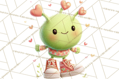 Green Alien Valentine Clipart PNG, Cute Alien Valentines Product Image 2