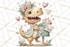 Valentine Dinosaur Clipart PNG, Cute Valentine Dinosaurs Product Image 2