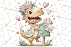 Valentine Dinosaur Clipart PNG, Cute Valentine Dinosaurs Product Image 2