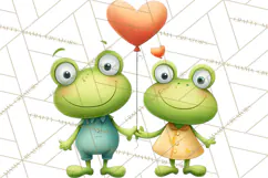 Cute Frog Couple Clipart, Baby Frogs Romantic Png Product Image 3