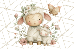 Spring Garden Animals Clipart, Cute Pastel Bunny Chick Lamb Product Image 2
