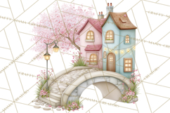 Watercolor Spring Town Clipart, Whimsical Pastel Village Product Image 3