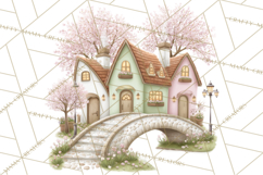 Watercolor Spring Town Clipart, Whimsical Pastel Village Product Image 4
