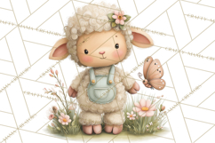 Spring Garden Animals Clipart, Cute Pastel Bunny Chick Lamb Product Image 4