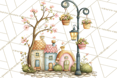 Watercolor Spring Town Clipart, Whimsical Pastel Village Product Image 5