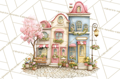 Watercolor Spring Town Clipart, Whimsical Pastel Village Product Image 2