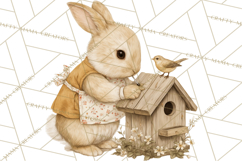 Vintage Spring Bunny Clipart, Whimsical Bunny Gardening Product Image 2