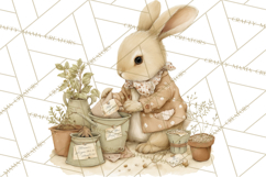 Vintage Spring Bunny Clipart, Whimsical Bunny Gardening Product Image 4