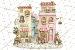 Watercolor Spring Town Clipart, Whimsical Pastel Village Product Image 4