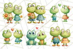 Cute Frog Couple Clipart, Baby Frogs Romantic Png Product Image 9